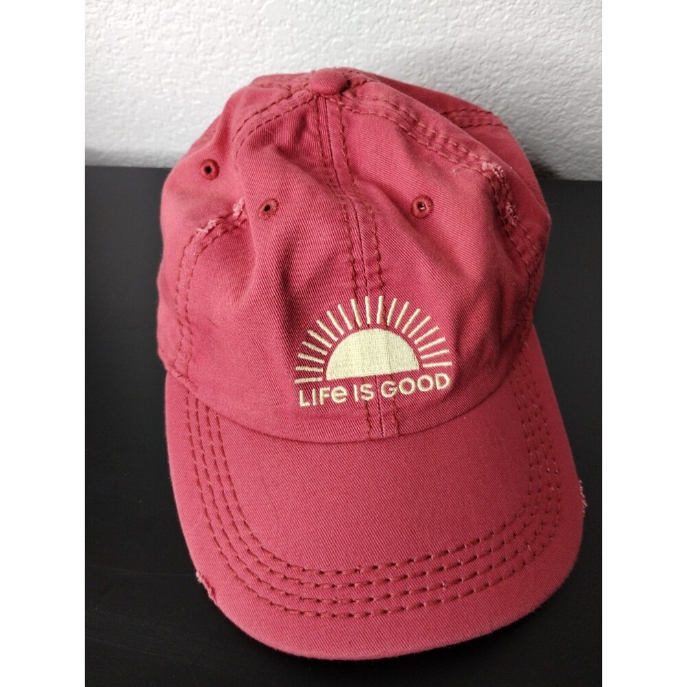Life Is Good distressed adjustable red hat cap